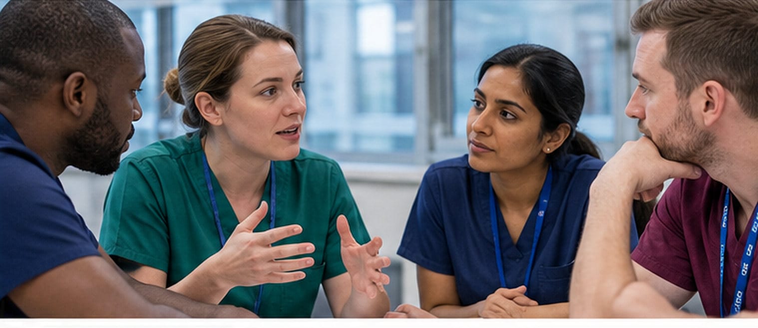 Illustrative multidisciplinary clinical team discussing improvement in care