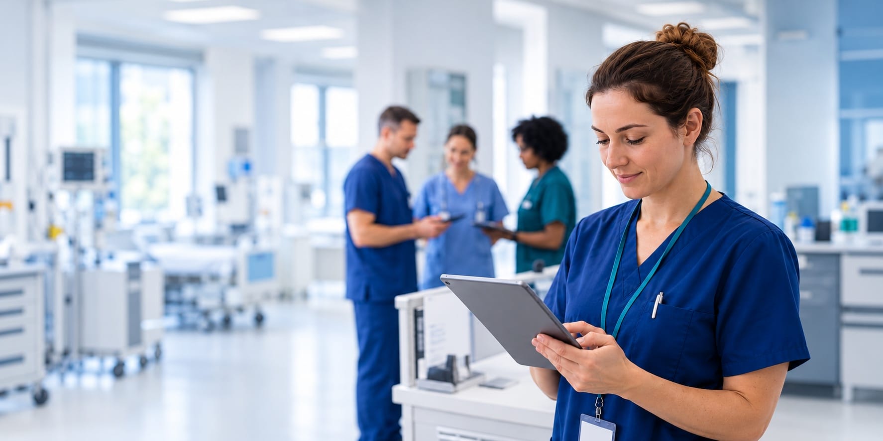 Nurse working at an Acute Medicine clinical workstation